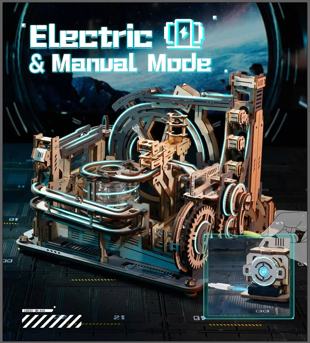 ROKR Electric Model Kits Marble Spaceport 3D Puzzles Brain Teaser Wooden Puzzles Building Toy Gifts for Men/Women/Teens