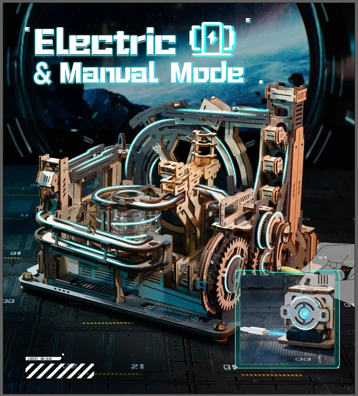 ROKR Electric Model Kits Marble Spaceport 3D Puzzles Brain Teaser Wooden Puzzles Building Toy Gifts for Men/Women/Teens