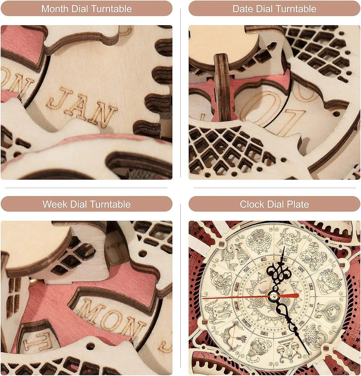 ROKR Time Art Zodiac Wall Clock 3D Wooden Puzzle Games Model Building Kits Toys for Children Kids LC