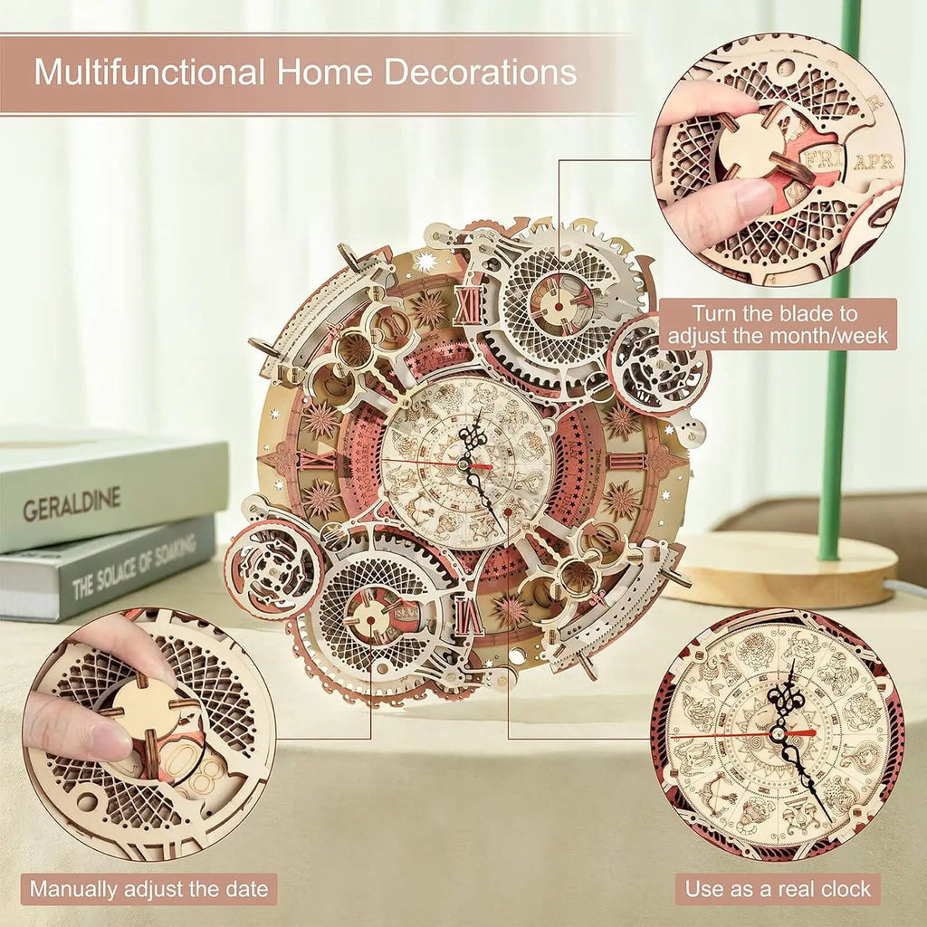 ROKR Time Art Zodiac Wall Clock 3D Wooden Puzzle Games Model Building Kits Toys for Children Kids LC