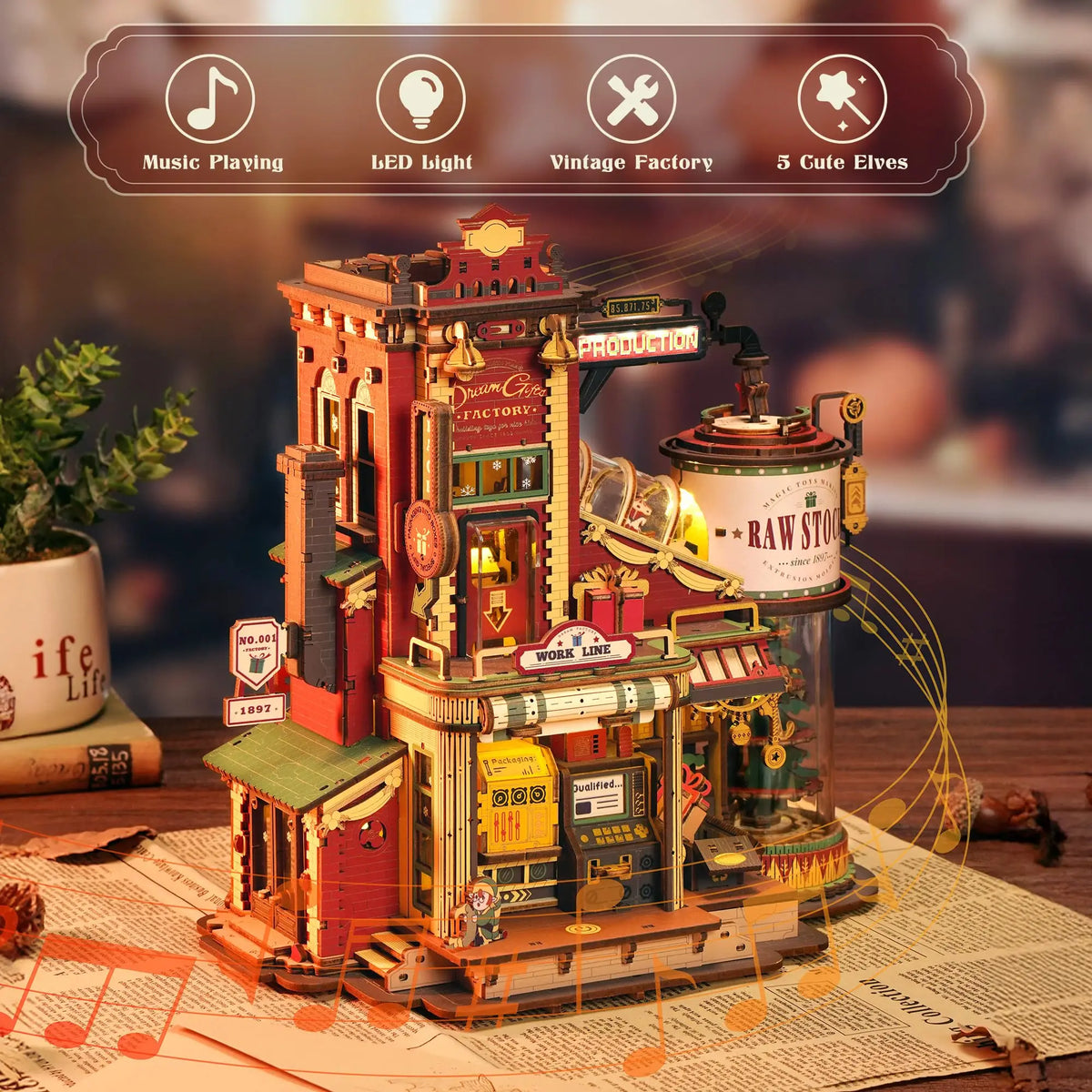 Robotime Rokr Dream Gift Factory 3D Wooden Puzzle Music box Unique Birthday Gift Therapeutic Activity Kit for Teens Adults